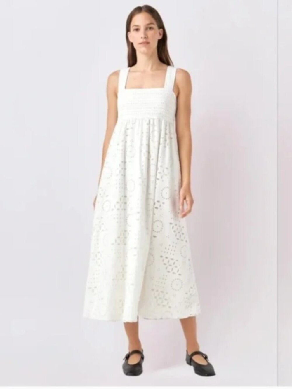 Anthropologie English Factory Broderie Anglaise Dress White Eyelet L Preppy Boho